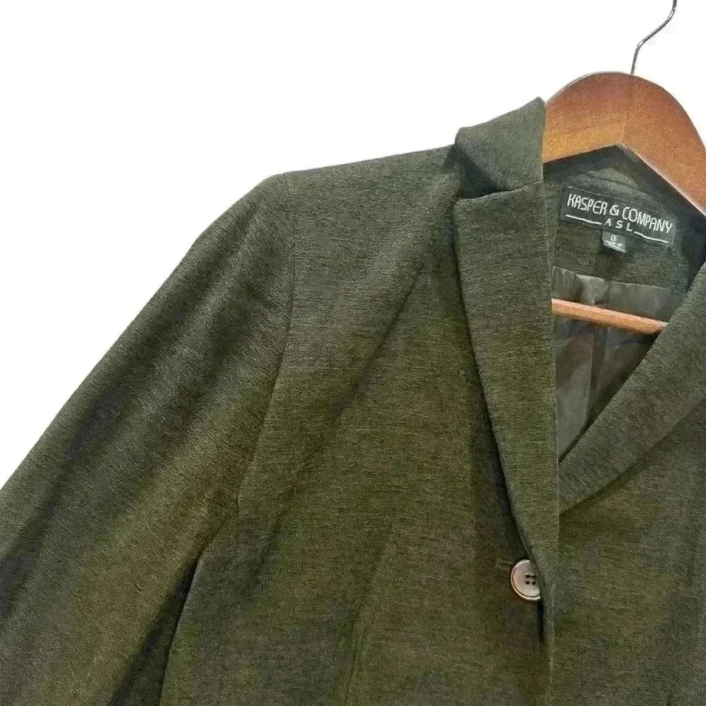 Kasper & Co ASL Vintage Green Viscose Blazer Jacket And Skirt Set Women’s Size 8